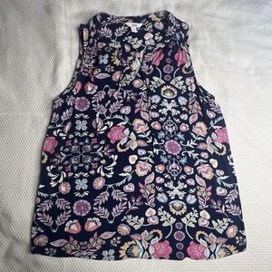 Croft & Barrow Women's Blue Floral Sleeveless Tank Top Size Small‎ Tie V-neck